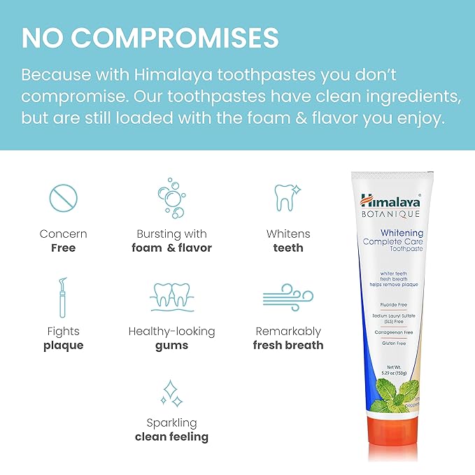 Himalaya Botanique Complete Care Whitening Toothpaste, Simply Peppermint, for a Clean Mouth, Whiter Teeth and Fresh Breath, 5.29 oz